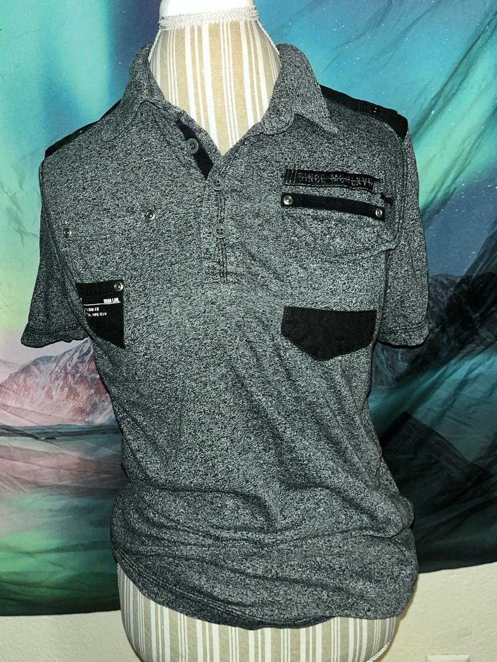 Urban Outfitters Men's Heather Gray Short Sleeve Polo with Black Trim